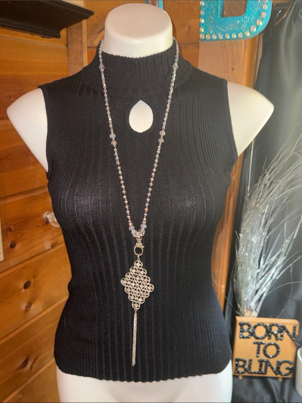 Long Silver Filigree Pendant Necklace - Women's Jewelry